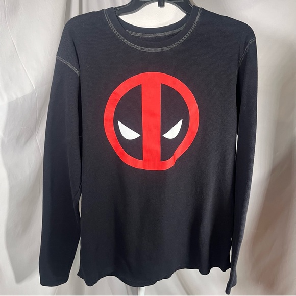 Marvel Men’s Long Sleeve Waffle Thermal Black with Deadpool Logo Size XL - Picture 1 of 6